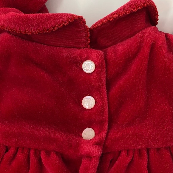 Ralph Lauren Velvet One Piece Footie 6M Red Monogram Logo Bow Festive - Picture 8 of 9